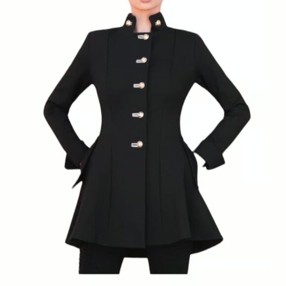 Joseph Ribkoff Designer Statement Fall Military Jacket Coat Size 8 Black - Picture 2 of 15